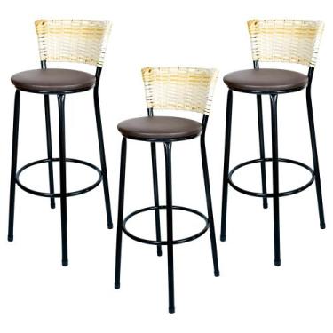 Imagem de 3 Banquetas Alta Para Cozinha Hawai Palha - Laumar, Marrom