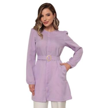 Imagem de Jaleco Feminino Manga Longa Acinturado Oxford Estela Lilás - gardenia 
