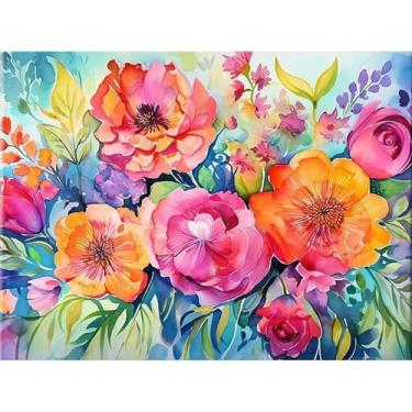 Imagem de Huacan Kits de pintura por números para adultos iniciantes sem moldura, faça você mesmo, desenho de flor de rosa em tela, kit de pintura acrílica feito à mão com 4 pincéis 40 x 50 cm