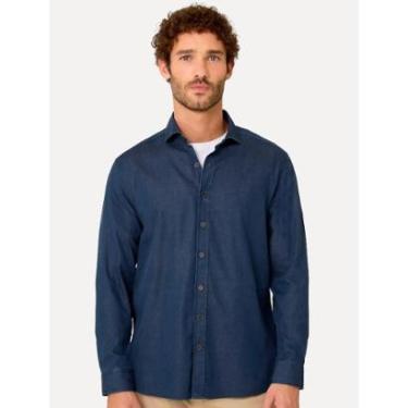 Imagem de Camisa Dudalina Masculina Slim Tricoline Stretch Lisa Azul Jeans-Masculino