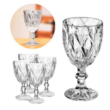 Imagem de Jogo 4 Taças Vidro Grosso Resistente Diamond 340ml – Luxuosas, Para Vinho, Água, Sucos, Drinks e Presentes de Enxoval ou Casamento