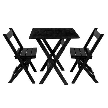 Imagem de Jogo de Mesa Dobrável 70 Compacto com 2 Cadeiras Madeira Verniz Preto / Liso