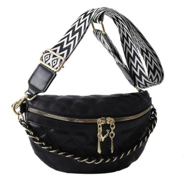 Imagem de Pochete de couro para mulheres e homens, bolsa tiracolo moderna, bolsa de viagem, Preto com carteira pequena, 120 cm (maximum length with strap extended)