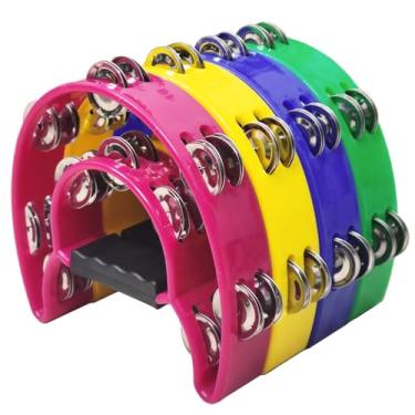 Imagem de Conjunto manual de pandeiro musical pandeiro de 4 cores, meia lua, fileira dupla, meia lua, 23 cm