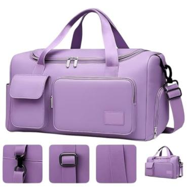Imagem de Bolsa Feminina de Viagem Grande 30L – Mala de Bordo 10kg Dobrável com 5 Compartimentos, Alça Transversal, Ideal para Academia, Passeios, Maternidade e Fim de Semana (Lilás)