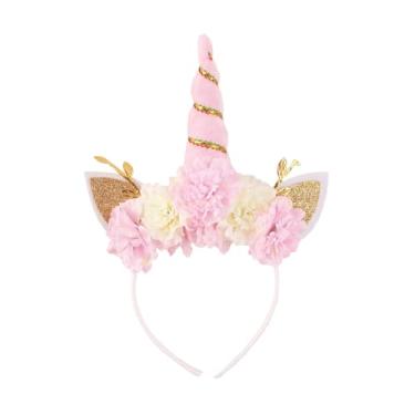 Imagem de Nishine Tiara De Unicórnio Com Coroa, Flor Artificial E Glitter, Para Decoração Aniversário Cosplay (Rosa Fofo)