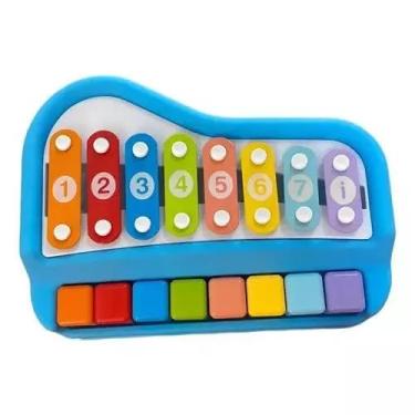 Imagem de Piano Infantil Musical Educativo, 8 Tons, Xilofone com Teclas Coloridas, Azul