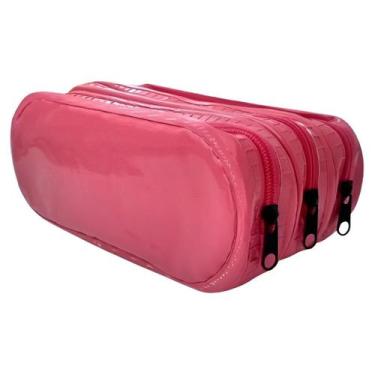 Imagem de Estojo Emborrachado Triplex Triplo 3 Divisórias Pink Trilharty