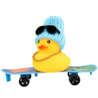 Imagem de wonuu Ornamento de pato de carro de borracha para decoração de painel de carro para painel de carro acessórios de decoração com mini chapéu, colar, óculos de sol, cadeira ou skate