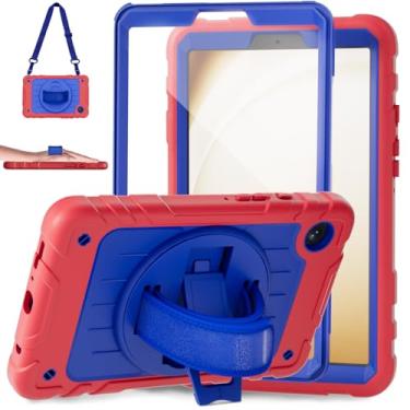 Imagem de Stweap Capa para Samsung Galaxy Tab A9 de 8,7 polegadas 2023, com alça de mão giratória 360 e alça de ombro, capa protetora para tablet Galaxy Tab A9 22.1 cm SM-X110/X115/X117 (vermelho + azul)