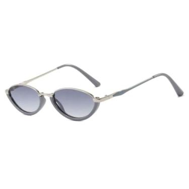Imagem de Óculos de sol gatinho pequenos e luxuosos, modernos, femininos e masculinos, armação de metal, óculos de sol retrô para dirigir, óculos de viagem UV400 (cinza, gradiente)