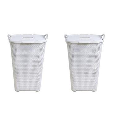 Imagem de Kit 2 Cestos Rattan Grande C/ Tampa Basculada Branco-Arqplast