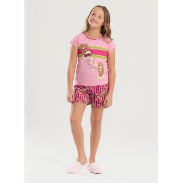 Imagem de Pijama Verão Menina Rosa Blusa e Shorts Ursinhas - Molekada, 2
