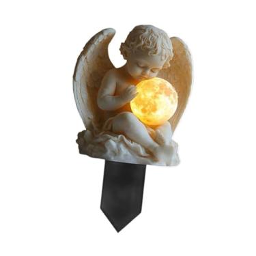 Imagem de IEUDNS Estaca de jardim Angel Placa de anjo Decoração de quintal Coleção de detalhes Ornamento plano 2D para gramado, caminho, quintal externo, 15 Cm X 8.9 Cm X 0.3