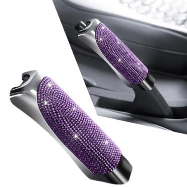 Imagem de MINGZAIQIPEI Capa de freio de mão de engrenagem de mudança de carro cravejada de diamante brilhante, alça de tração de concha de freio de mão, capa protetora de freio de mão de strass, universal para