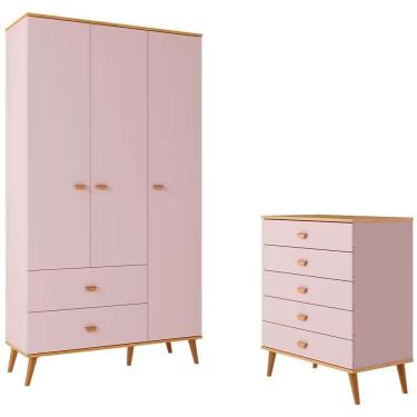 Imagem de Guarda Roupa Infantil Ternura 3 Portas E 2 Gavetas Bartira Rosa Wood