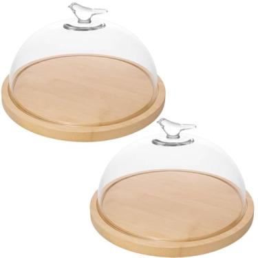 Imagem de Kit 2 Queijeiras 20cm Vidro Base Bambu Porta Frios Bird Wolff Mesa Posta Boleira