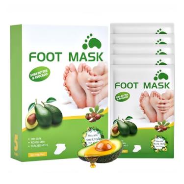 Imagem de Dr.Pedi Máscara para pés rachados, reparadora, máscaras hidratantes para pés secos, tratamento hidratante com óleo de abacate, 5 pares