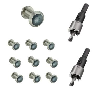 Imagem de TOGU 10 peças de furos de latão sólido de 220 graus para porta com broca de 16 mm, olho mágico de porta de 1,6 cm com privacidade, compatível com porta grossa de 3,5 cm a 6,5 cm, acabamento em níquel