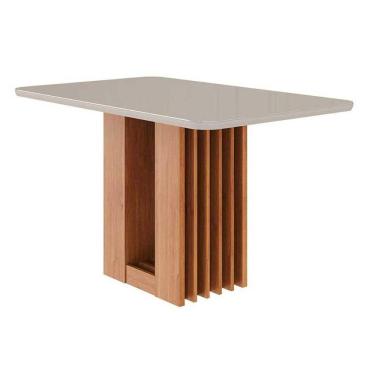 Imagem de Mesa de Sala Jantar Ariela c/ Tampo Madeirado Vidro 130x80cm Cinamomo/Off White - Cimol