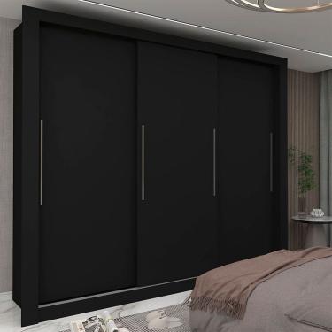 Imagem de Guarda-roupa Casal 3 Portas 100% Mdf Milão Yescasa Preto Acetinado