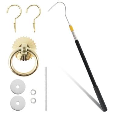 Imagem de Gancho de puxar para baixo de escada de sótão, peças de gancho de aço inoxidável, kit de tração de escada de sótão eficiente, conjunto rápido de sistema de puxar para escada de sótão para loft