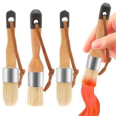 Imagem de Tzdxfgl Conjunto de 4 pincéis de tinta de giz de madeira, pincel de cera redondo pequeno, não derrama, escova de cerdas de porco de limpeza eficiente para paredes, cera e estêncil, ideal para