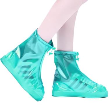 Imagem de Sapatos de chuva reutilizáveis proteja seus próprios sapatos à prova d'água antiderrapante PVC unisex zipper(Verde,3XL 45-46)