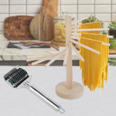 Imagem de Prateleira dobrável para secar massas, prateleira de secagem de massa de madeira, braços rotativos, fácil de transferir para secar macarrão e cozinhar, design de suspensão especial para armazenamento