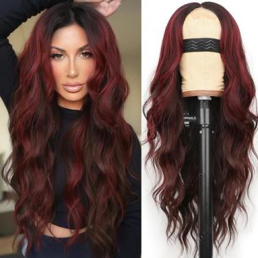 Imagem de Peruca AISI HAIR Long Wavy Brown Mixed Red Sintética para Mulheres