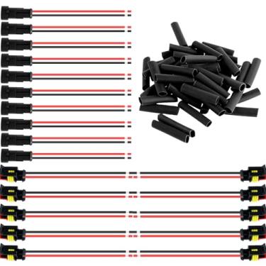 Imagem de 10 conectores de 2 pinos à prova d'água 22-16 AWG conectores de fio de carro ecologicamente corretos conector terminal de fio bidirecional 2 pinos conectores elétricos automotivos com 40 tubos