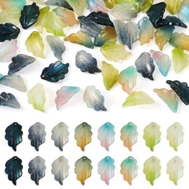 Imagem de Sparkeads 64 peças de pingentes de folhas verdes de cristal de vidro feito à mão, pingentes de folhas de pétalas transparentes em massa, enfeite para pendurar, pingentes coloridos de plantas com