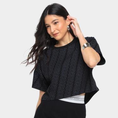 Imagem de Camiseta Colcci Sport Cropped Monograma Feminina, Preto, G
