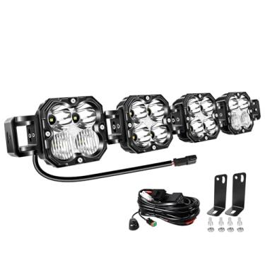 Imagem de Willpower Barra de luz LED de trabalho de 68.6 cm, 120 W, 12000 lm, com chicote de fios DT de 12 V, luzes de neblina para carro, caminhão, barco, trator, 4 x 4, branco 6000K, farol impermeável, combo