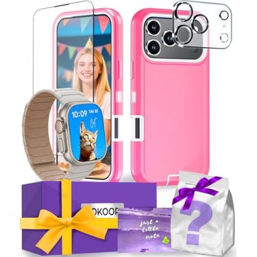 Imagem de AOKOOR Kit inteligente compatível com iPhone e pulseira Apple Watch (capa resistente, rosa + pulseira Starlight/Milk Tea, para iPhone17 Pro)