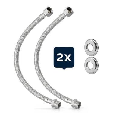 Imagem de Kit 2 Engate Flexivel Rabicho Alta Vazão Inox Mf 40cm - BNP UTILIDADES