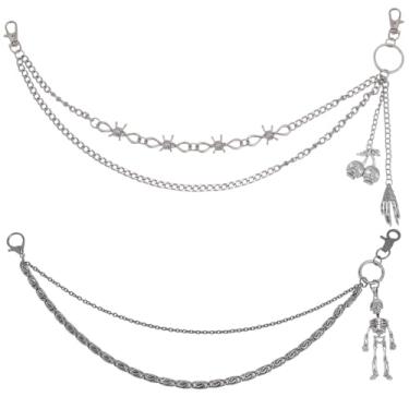 Imagem de PLIGREAT 2 correntes de carteira de esqueleto, correntes de decoração punk de camada dupla, unissex, bolsa de caveira, berloque, acessórios de corrente para calças de Halloween, cinto de bolso, calça