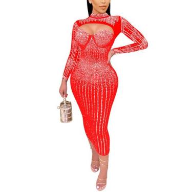 Imagem de Vestido PORRCEY Hot Drilling Craft Sexy de manga comprida para mulhere