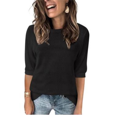 Imagem de Túnica Zeagoo feminina de manga curta, crochê, malha preta