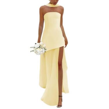Imagem de Vestido de dama de honra Loyeloy Yeloy Yellow Satin A-line para mulher