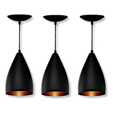 Imagem de Kit 03 Pendentes Vegas Luminaria Lustre Bala Preto/Cobre JJB