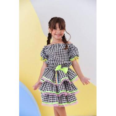 Imagem de Conjunto Meninas Junino Preto Xadrez Cropped Com Mini Saia - Vestido I