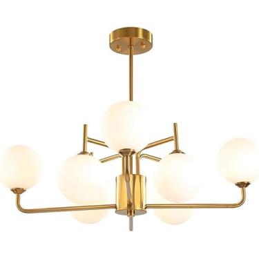 Imagem de Lustre Sputnik de latão com 8 luzes, lustre em V, pendente, luminárias de teto brilhantes, decoração moderna