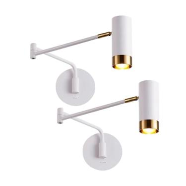Imagem de Luminária de parede com braço articulado branco/preto, luminária de parede giratória de 350° ao lado da leitura com interruptor liga/desliga, moderno, flexível, ajustável, para cabeceira de