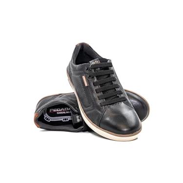 Imagem de Sapatênis Masc Pegada Couro Nature Preto/Conhaque 119312-03 Tamanho:44;Cor:Preto;Gênero:Masculino