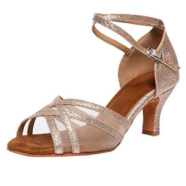 Imagem de Akanu Sapatos femininos de dança latina femininos de salão de dança salsa, Dourado, 8.5