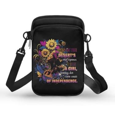 Imagem de Ecaestolph Bolsa tiracolo feminina pequena bolsa mensageiro bolsas porta-cartão chave carteira para mulheres e homens, Palavra de girassol feminina africana preta, One Size