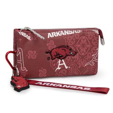 Imagem de Montana West Carteira esportiva feminina NCAA com bolso duplo com zíper, suporte para cartão de crédito, bolsa de pulso de grande capacidade, Afu-vermelho