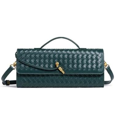 Imagem de Hoochie Masa Bolsa clutch de tecido para mulheres designer bolsa tiracolo de couro bolsa de noite com corrente removível, Verde esmeralda, Large