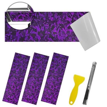 Imagem de QianBao Compatível com envoltório de vinil de fibra de carbono forjado roxo 30 cm x 10 cm Chevy Bowtie Kit de envoltório de emblema com espátula e cortador 3 peças de sobreposição de logotipo